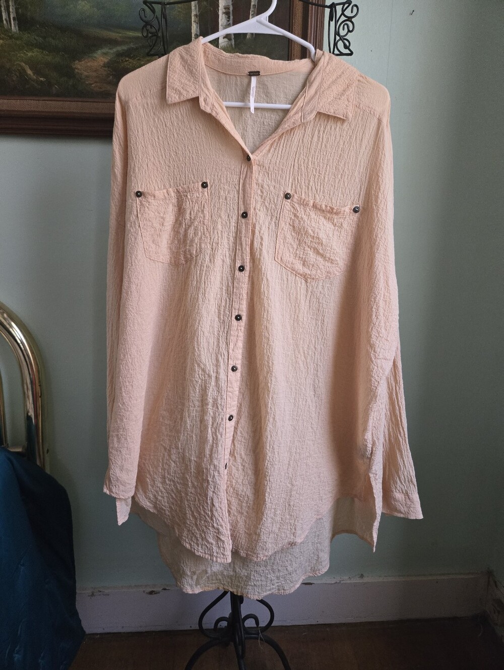 New Free People Oversized Peach button down shirt, long sleeve Summer S